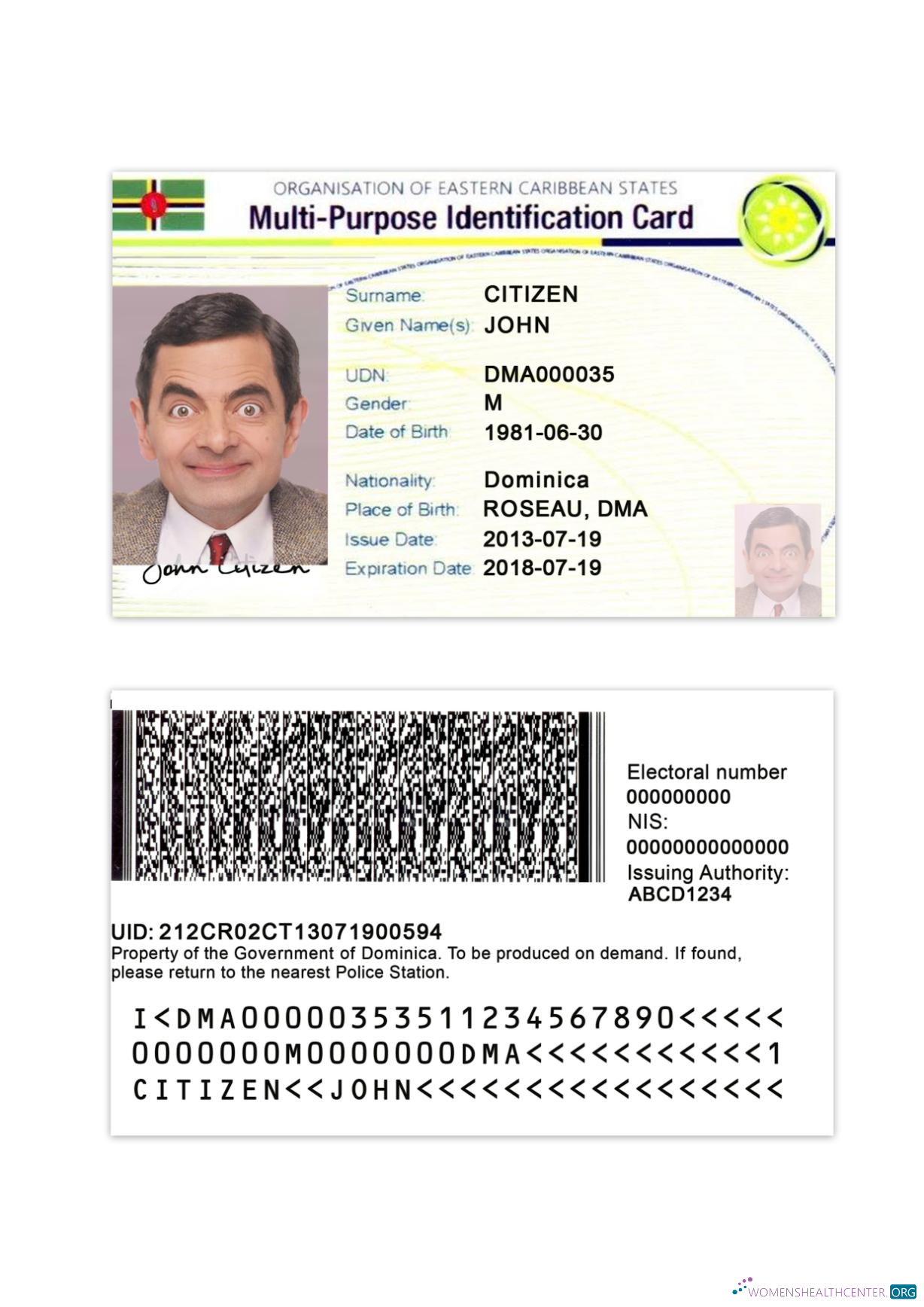 Download Eastern Caribbean States multi purpose indentification card Photoshop template